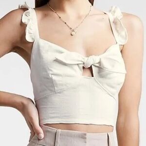 Express Ruffle Tie Front Cropped Tank White Creme Crop Top